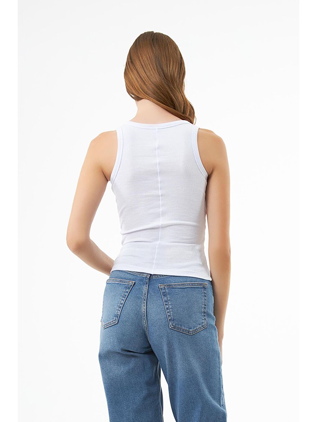 Beyaz Pamuklu Kalın Askılı Fitilli Kadın Atlet-8