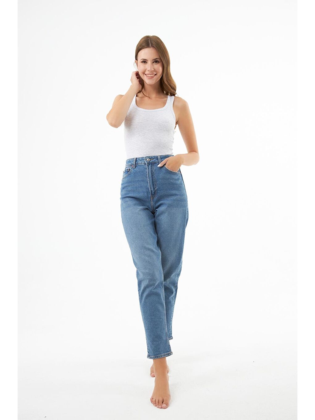 Gri Pamuklu Kalın Askılı Fitilli Kadın Atlet-5