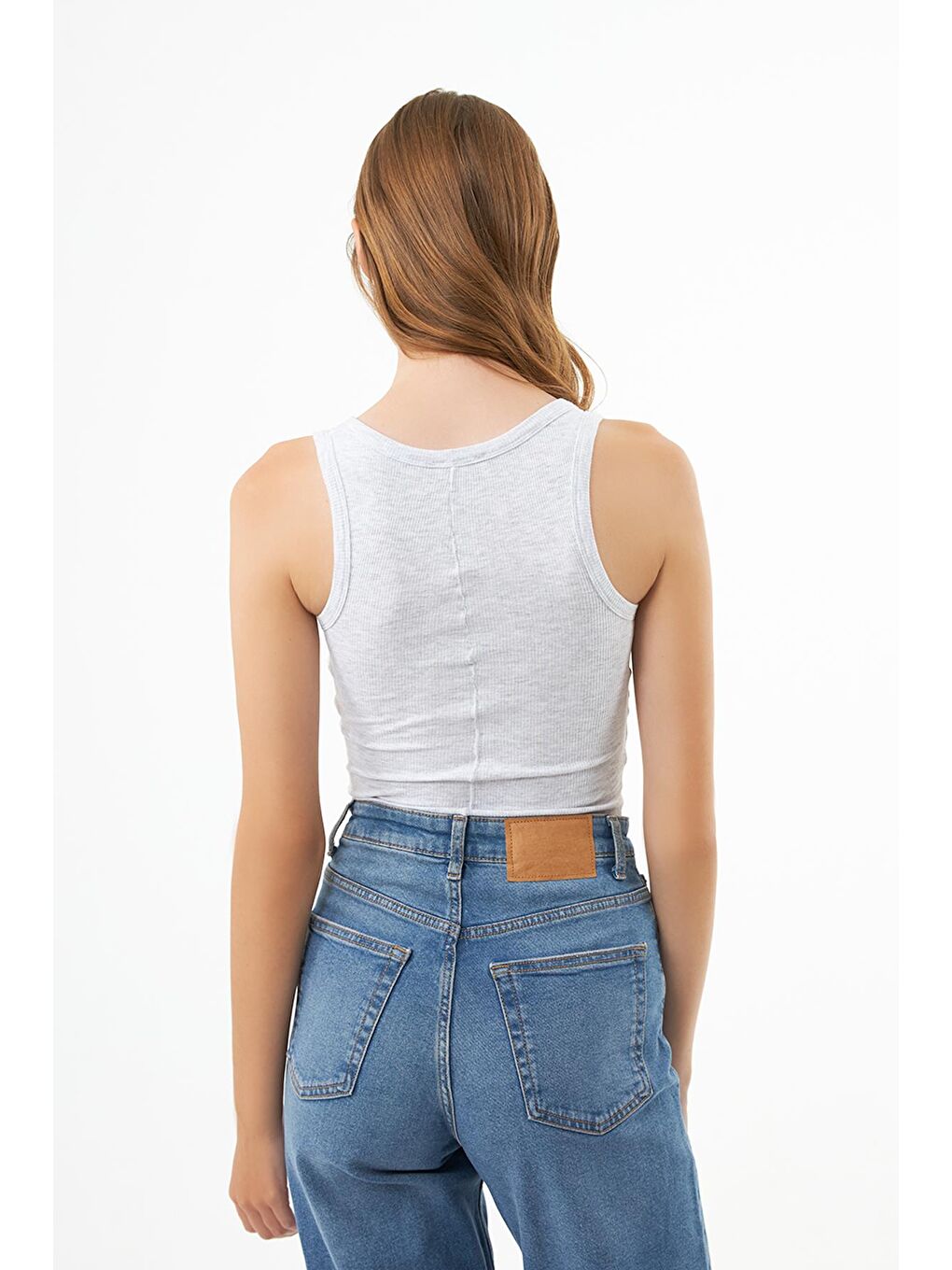 Gri Pamuklu Kalın Askılı Fitilli Kadın Atlet-7