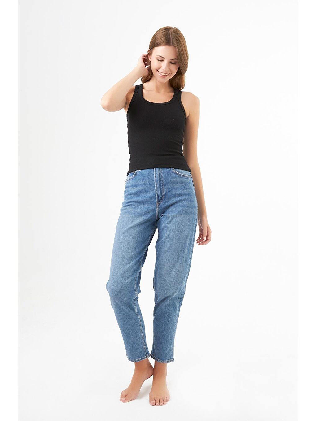 Siyah Pamuklu Kalın Askılı Fitilli Kadın Atlet-8