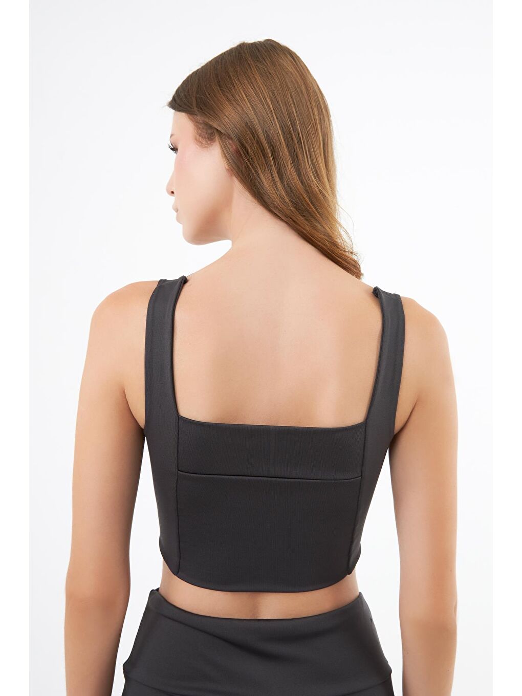 Gri Füme Kare Yaka Crop Top Büstiyer-2