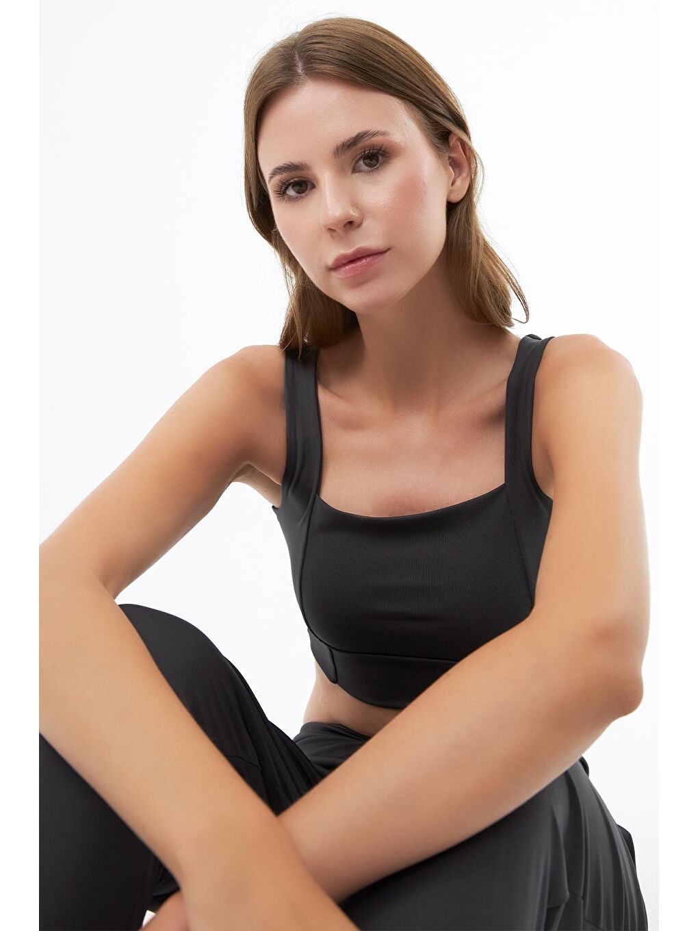 Gri Füme Kare Yaka Crop Top Büstiyer-4