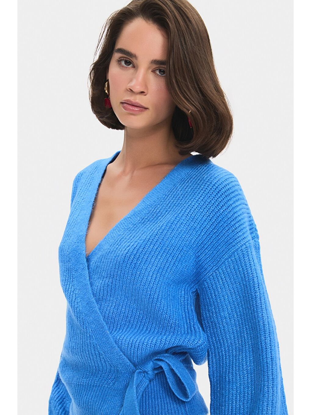 İndigo Kadın Yumuşak Dokulu V Yaka Triko Hırka-3