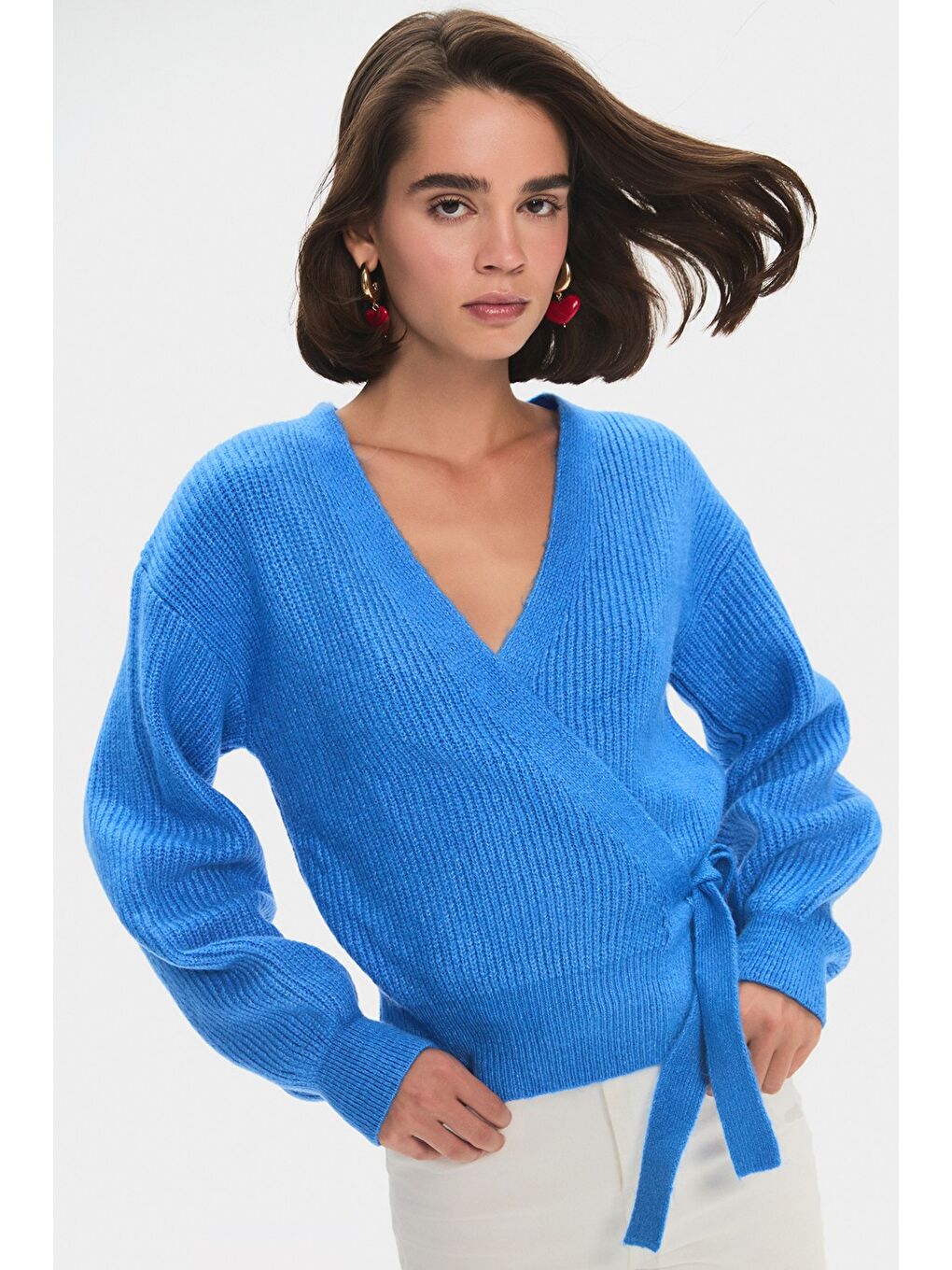 İndigo Kadın Yumuşak Dokulu V Yaka Triko Hırka-4