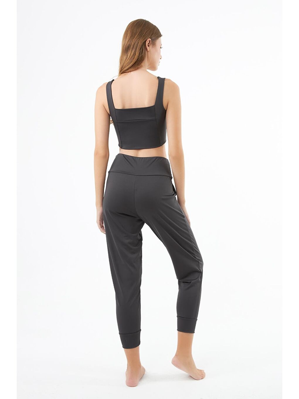 Gri Füme Kare Yaka Crop Top Büstiyer-5