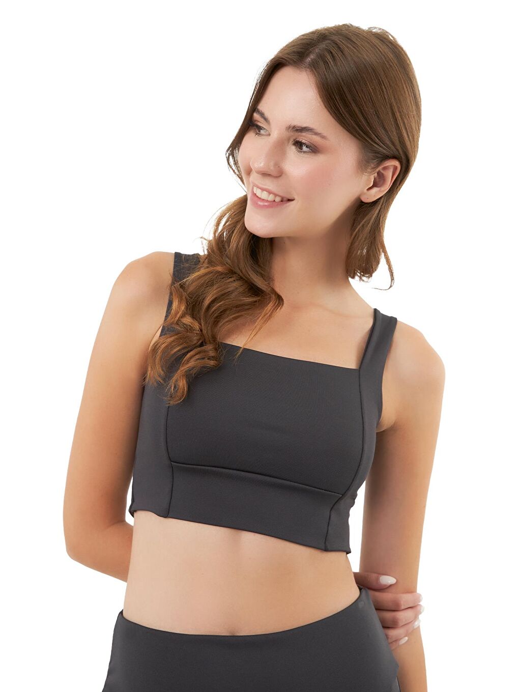 Gri Füme Kare Yaka Crop Top Büstiyer-6