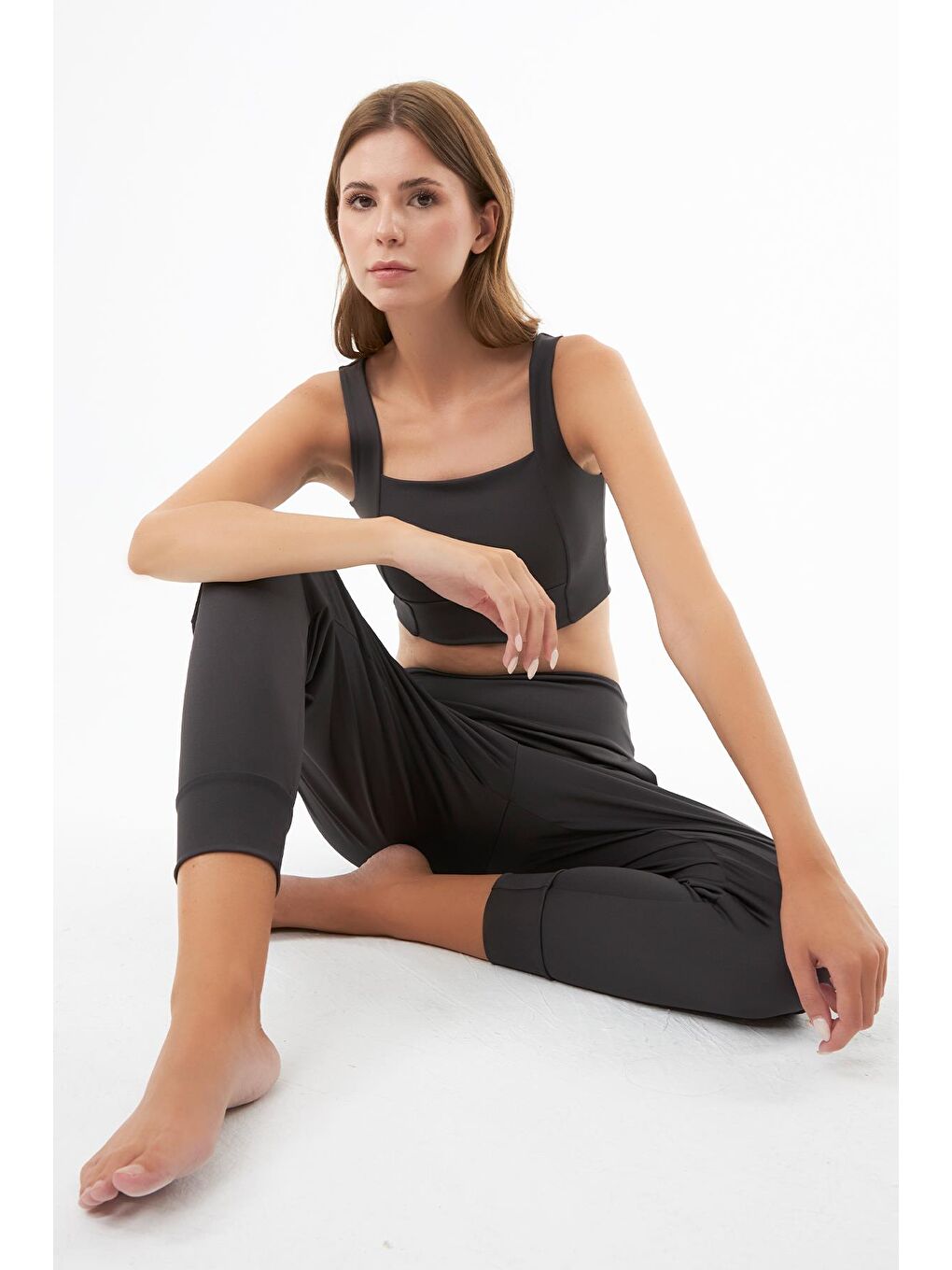 Gri Füme Kare Yaka Crop Top Büstiyer-8