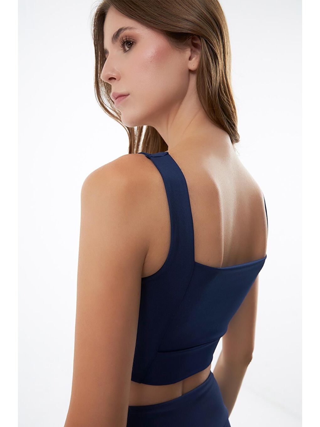 Lacivert Kare Yaka Crop Top Büstiyer-2