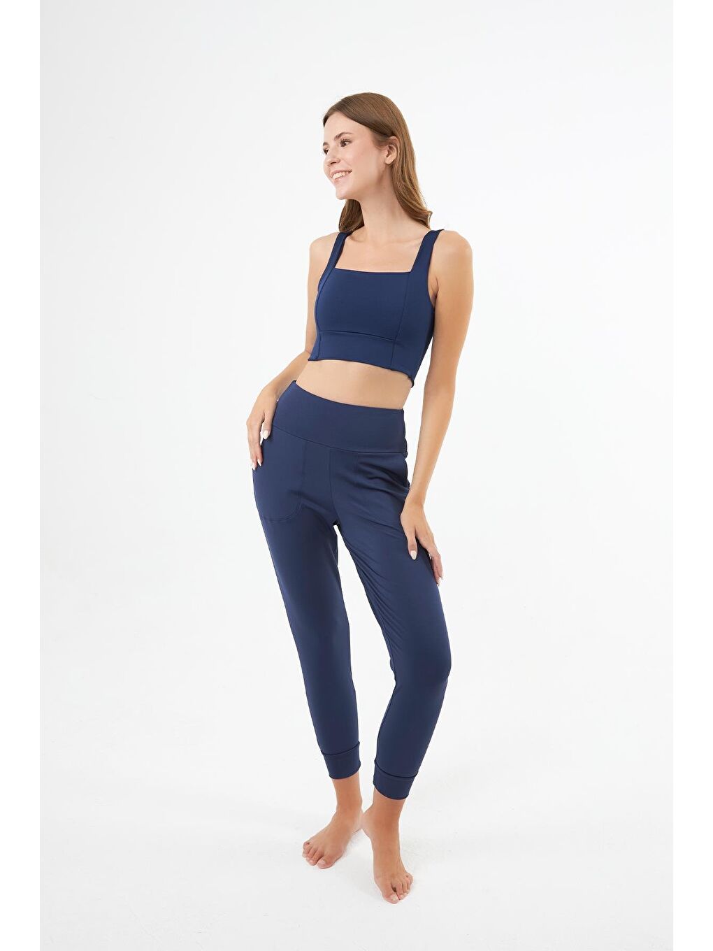Lacivert Kare Yaka Crop Top Büstiyer-4