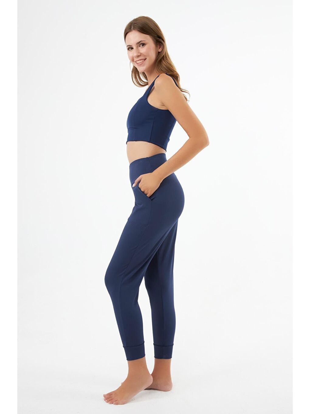 Lacivert Kare Yaka Crop Top Büstiyer-5