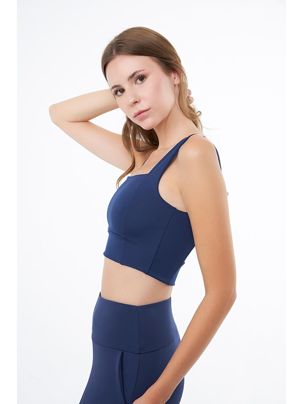 Lacivert Kare Yaka Crop Top Büstiyer-6