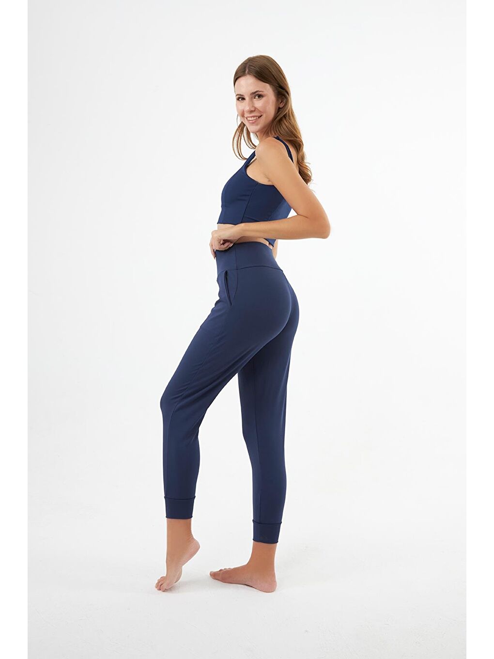 Lacivert Kare Yaka Crop Top Büstiyer-7