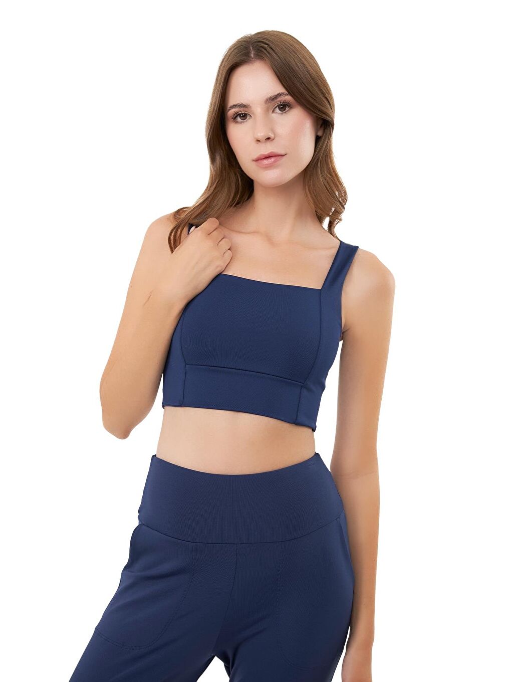 Lacivert Kare Yaka Crop Top Büstiyer-8