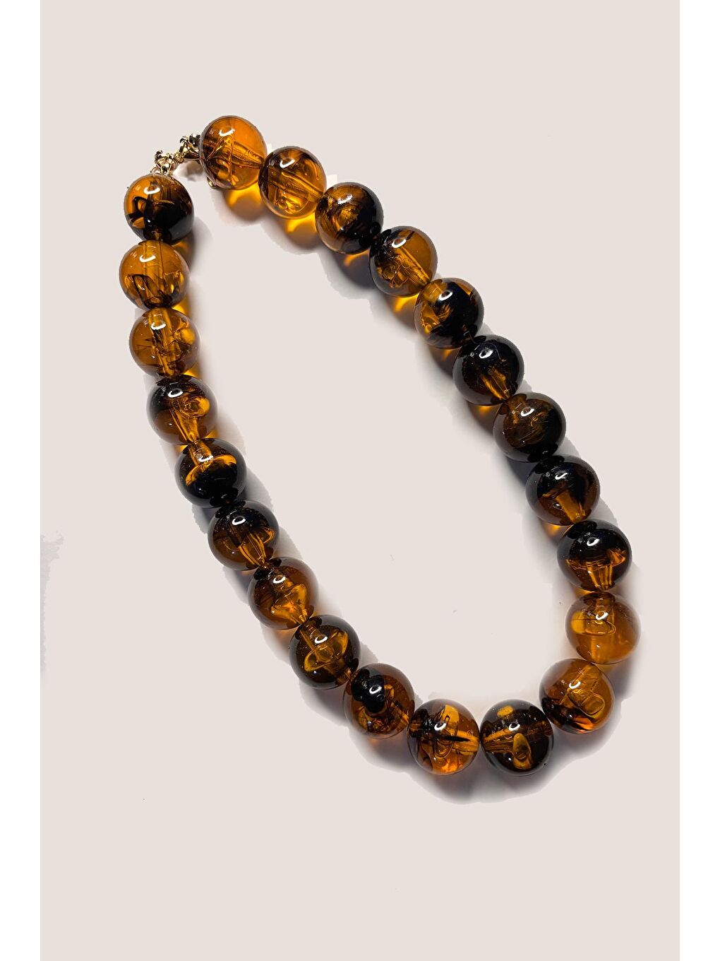 Bej Büyük Boncuklu Kadın Kolye - 20mm Boncuklu-1