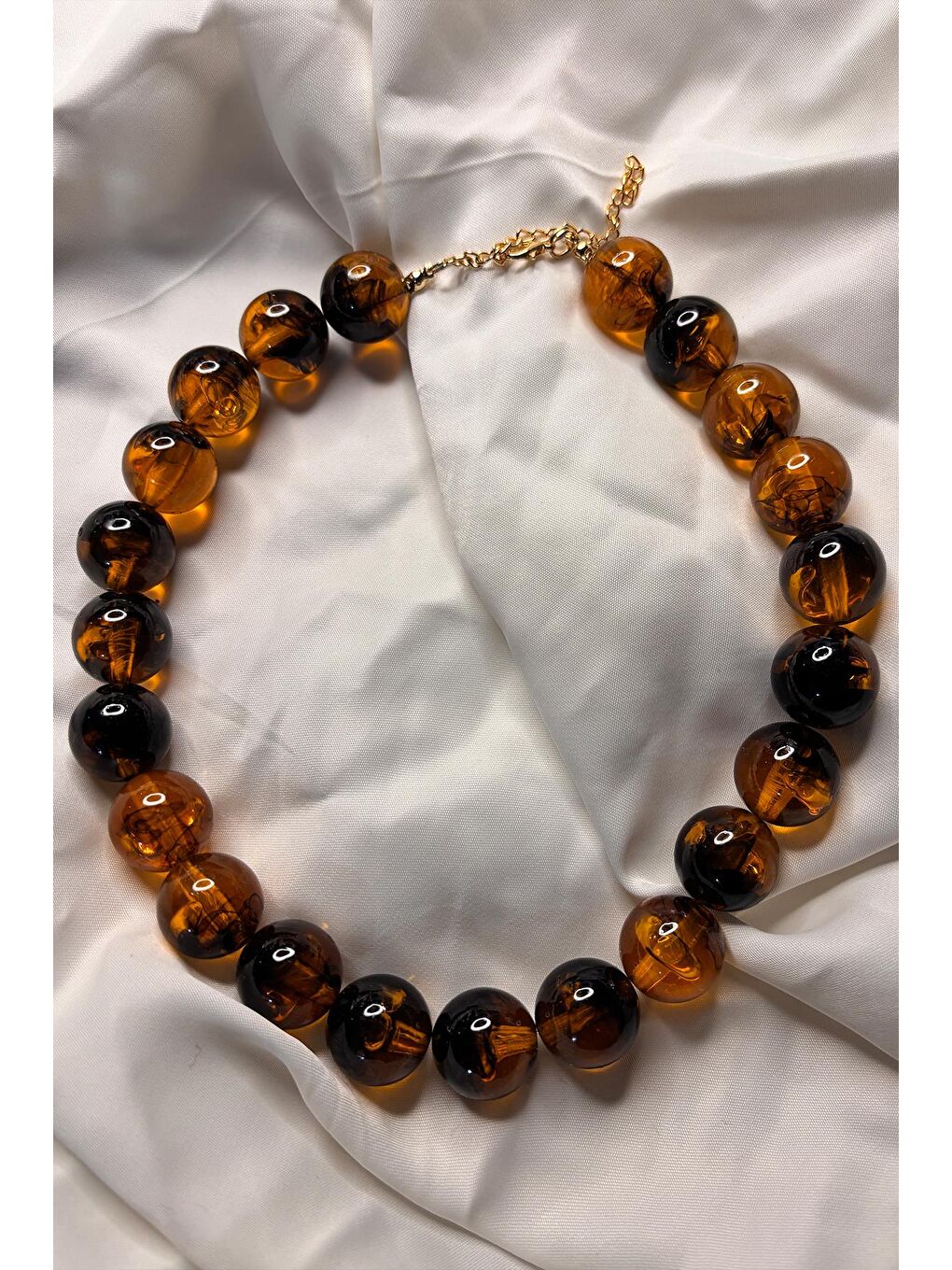 Bej Büyük Boncuklu Kadın Kolye - 20mm Boncuklu-2