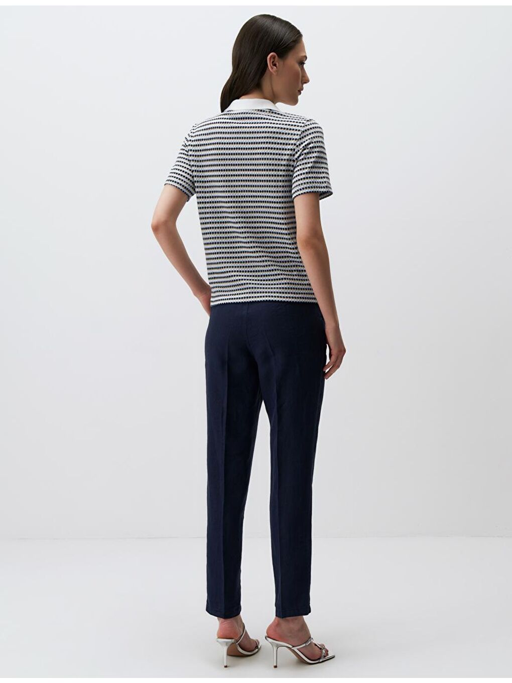 Mavi Polo Yaka Kısa Kollu Örme Tişört-5