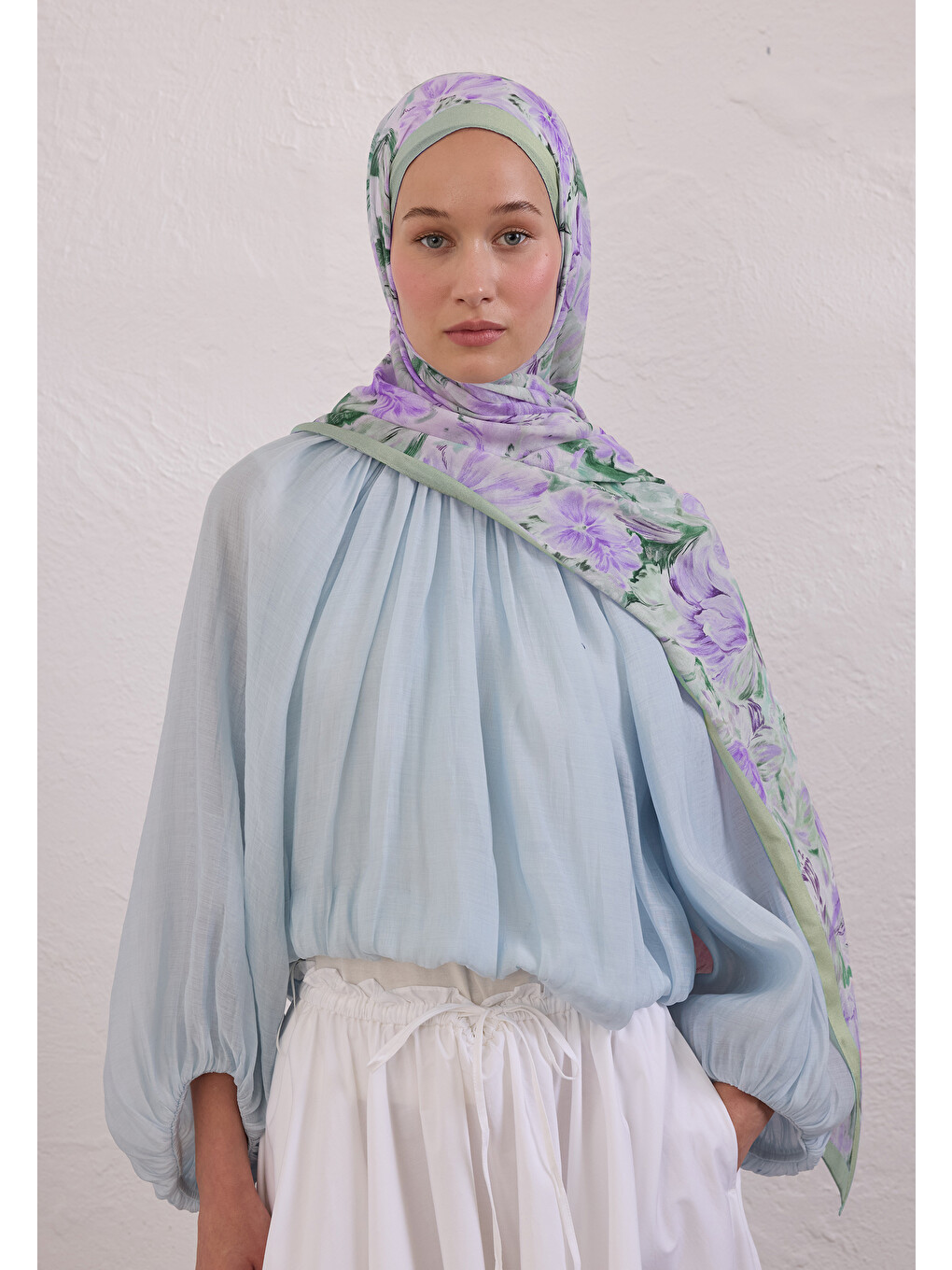 Pure Flora Desen Rami Şal Mint Yeşili-1