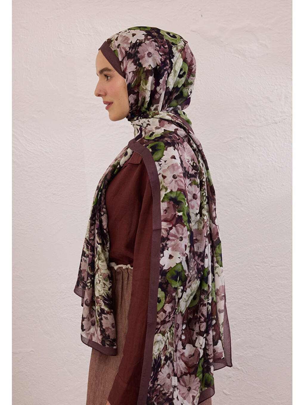 Kırmızı Beauty Blossom Desen Rami Şal Erik Çürüğü-1