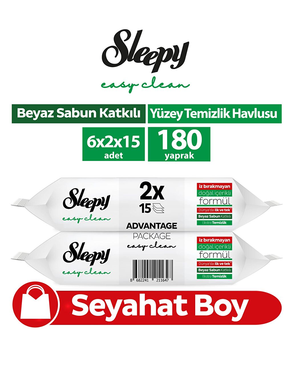 Easy Clean Yüzey Temizlik Havlusu&mendili Seyahat Boy 6x2x15 (180 Yaprak)