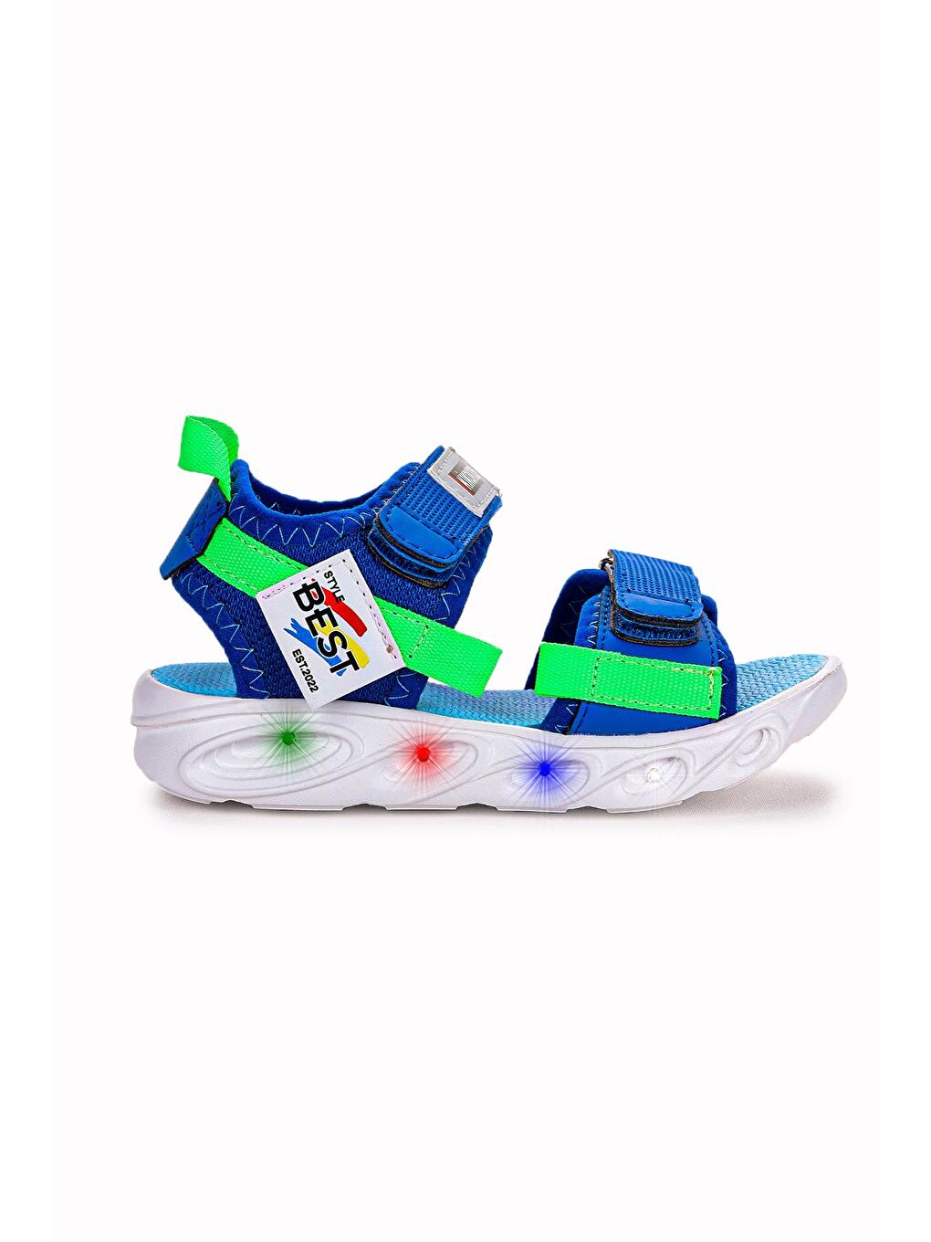 Mavi 100 Işıklı Kız/Erkek Çocuk Cırtlı Sandalet Ayakkabı 100