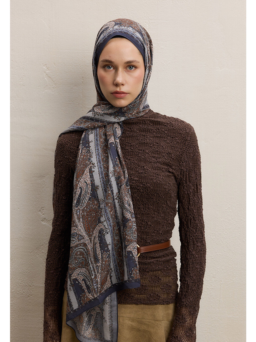 Paısley Elegance Desen Şal İndigo-1