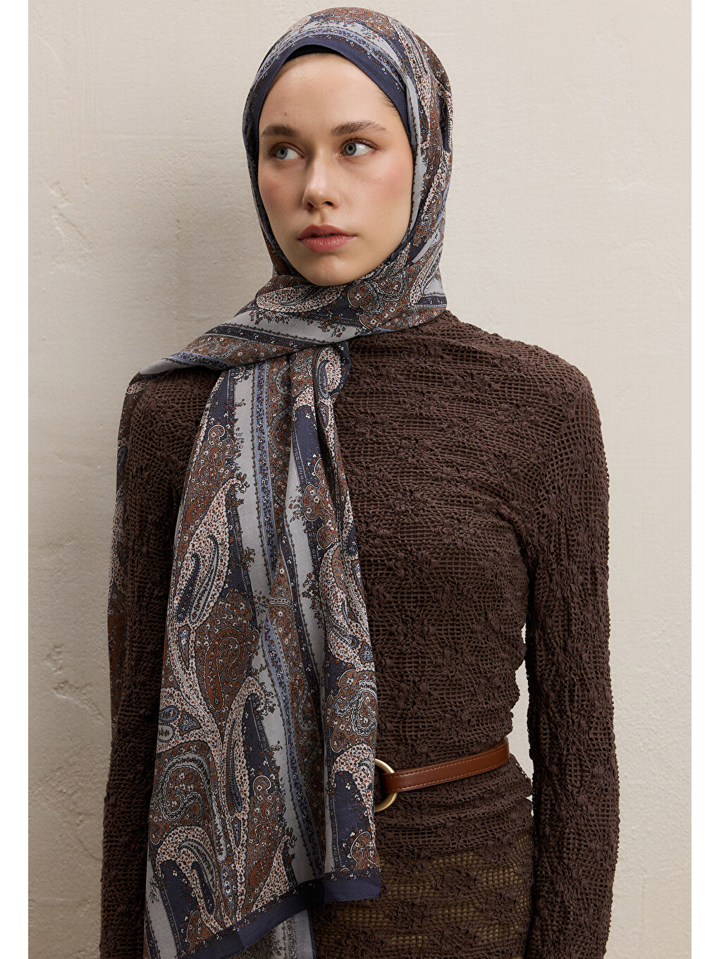 Paısley Elegance Desen Şal İndigo-2