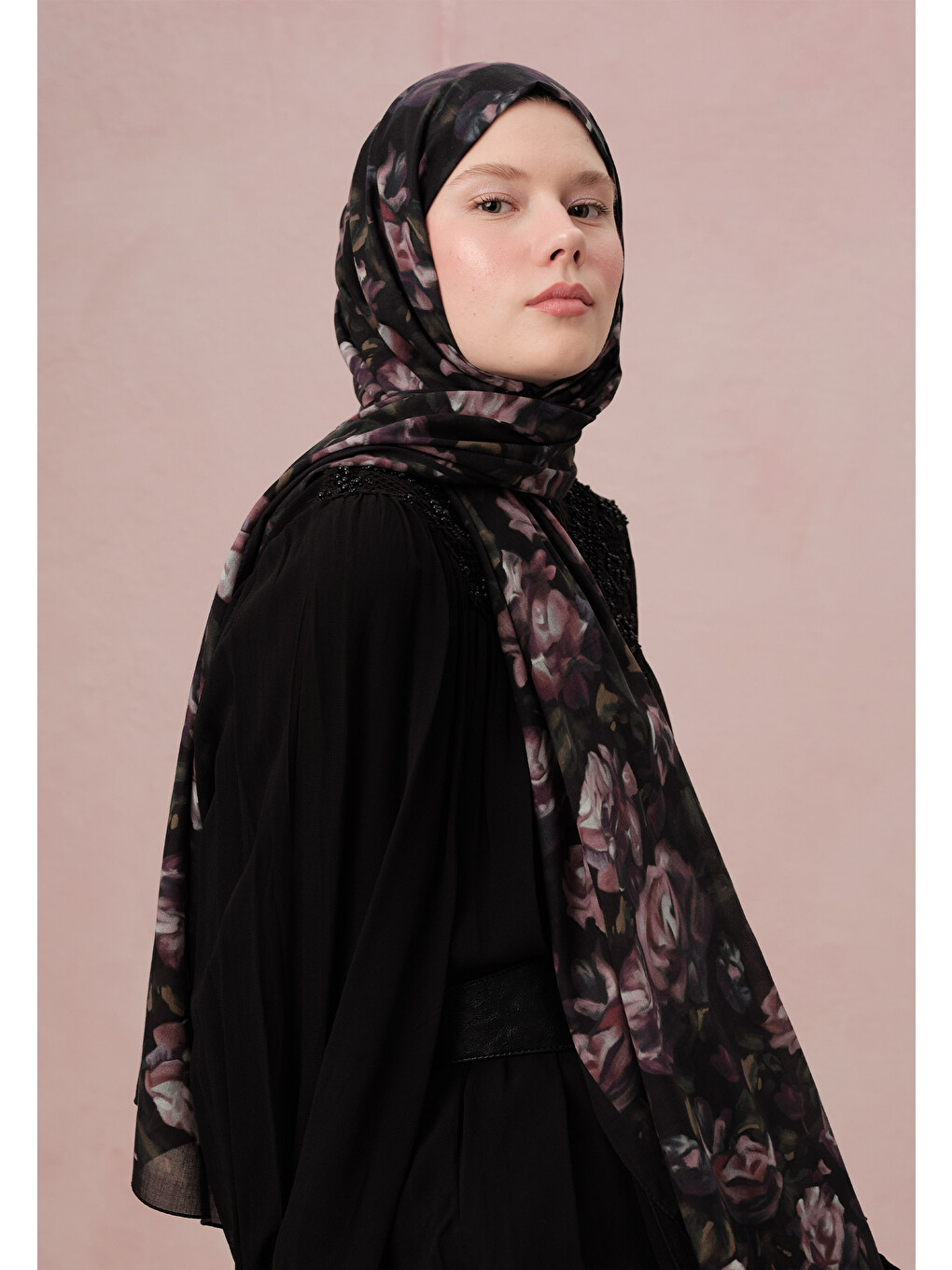 Lila Wıld Rose Desen Vual Şal Lavanta-6