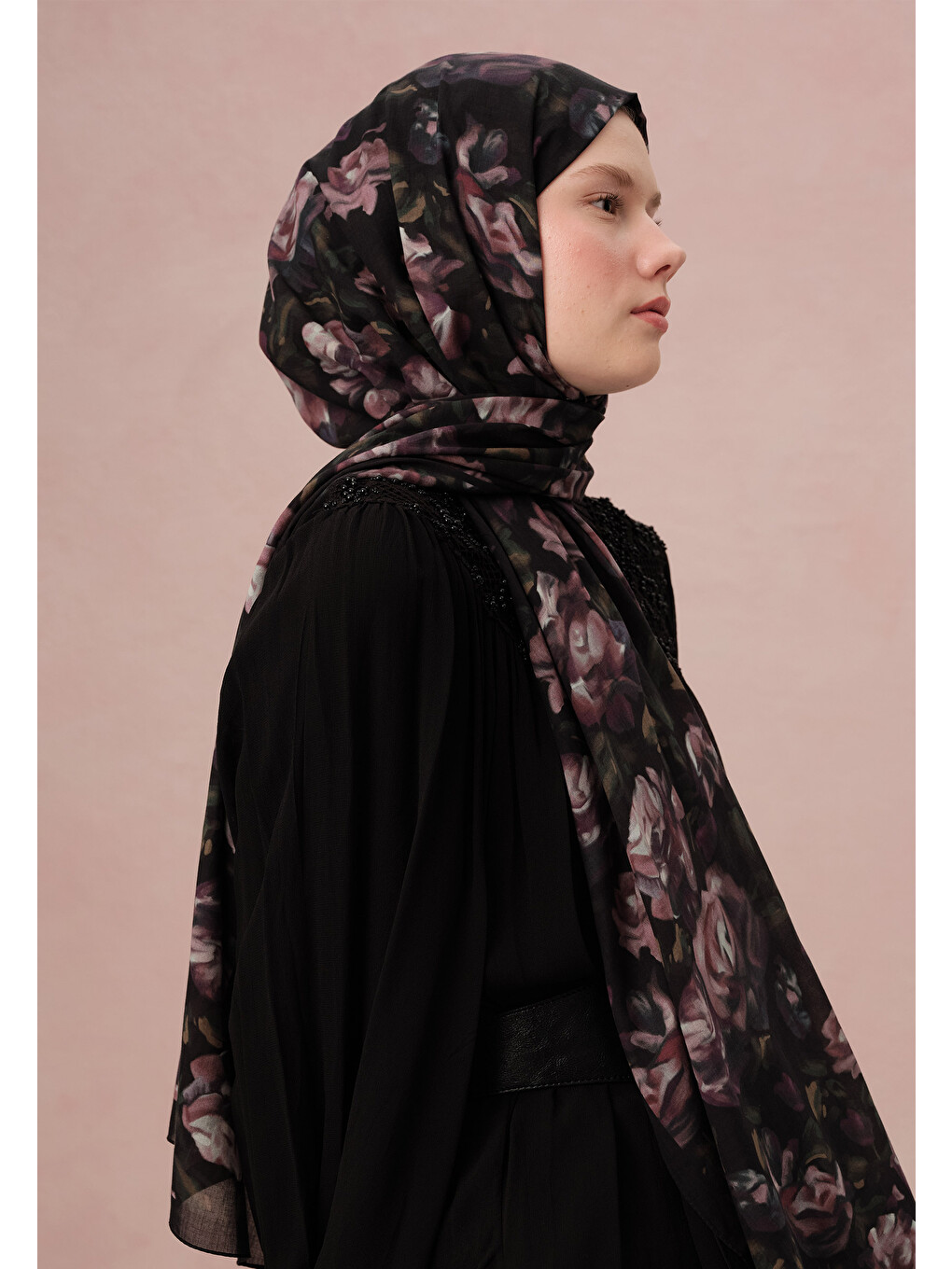 Lila Wıld Rose Desen Vual Şal Lavanta-2