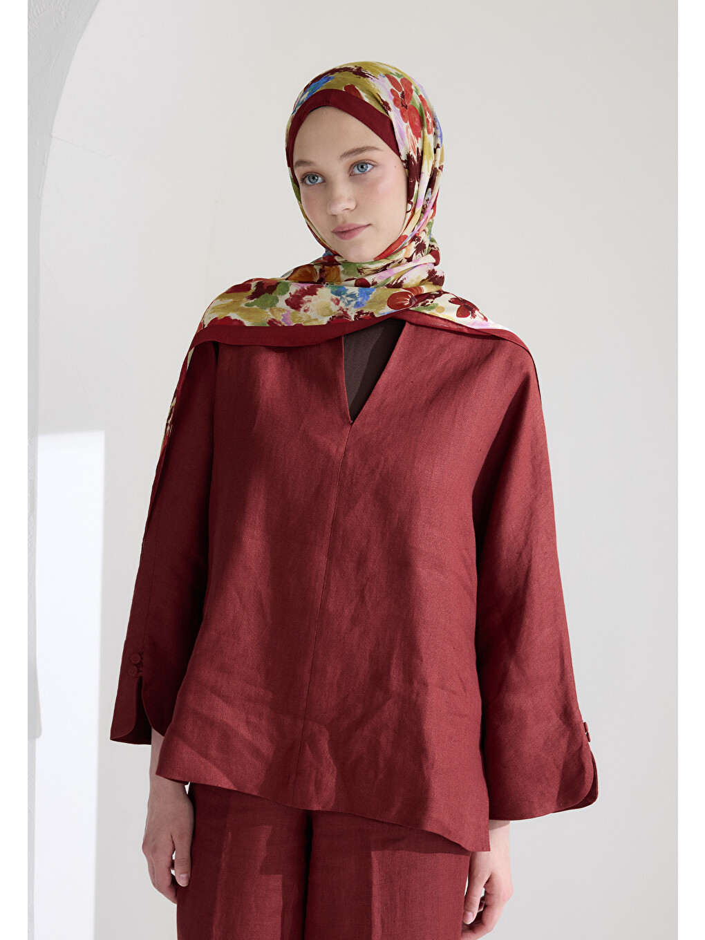 Vınnıe Floş Viskon Şal Bordo-5