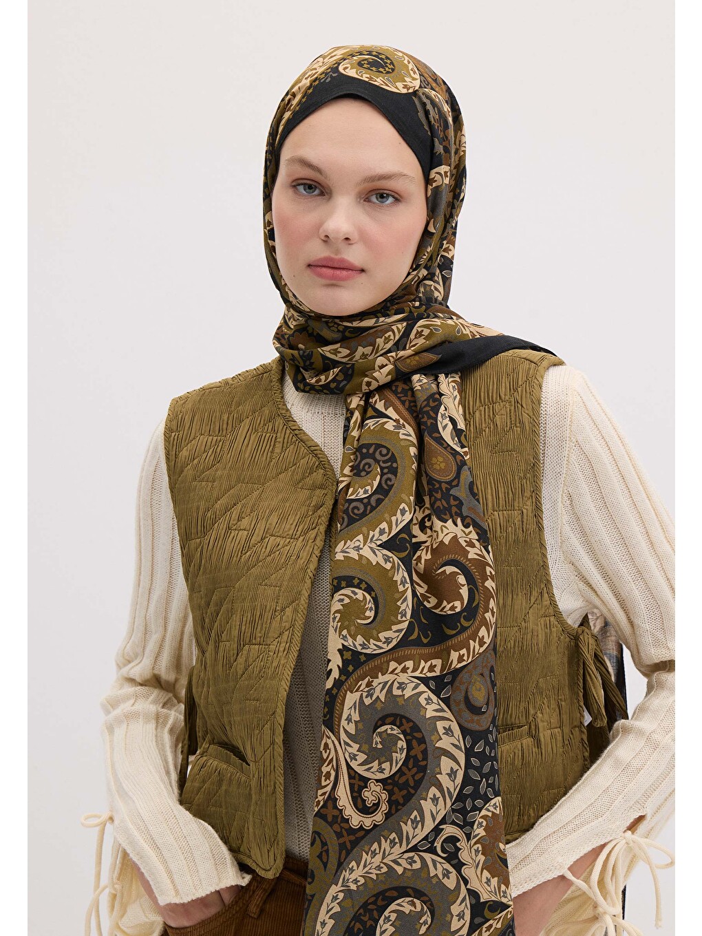 Asenath Desen Şal Zeytin Yeşili-1