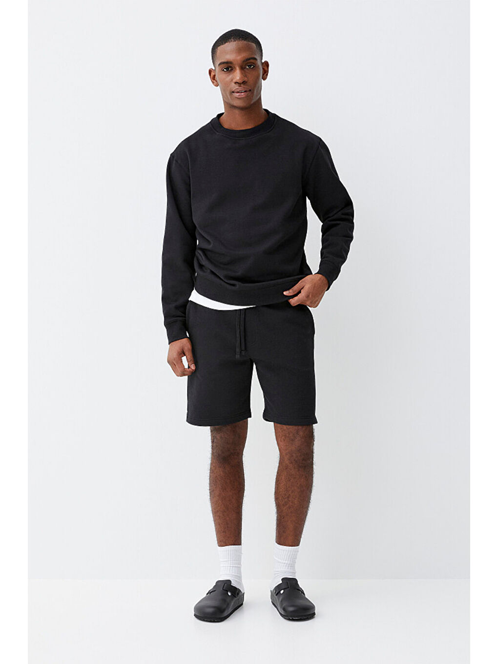 Siyah Erkek Bisiklet Yaka Standart Kalıp 3 İplik İçi Polarlı Kalın Büyük Beden Sweatshirt SPR25SW36