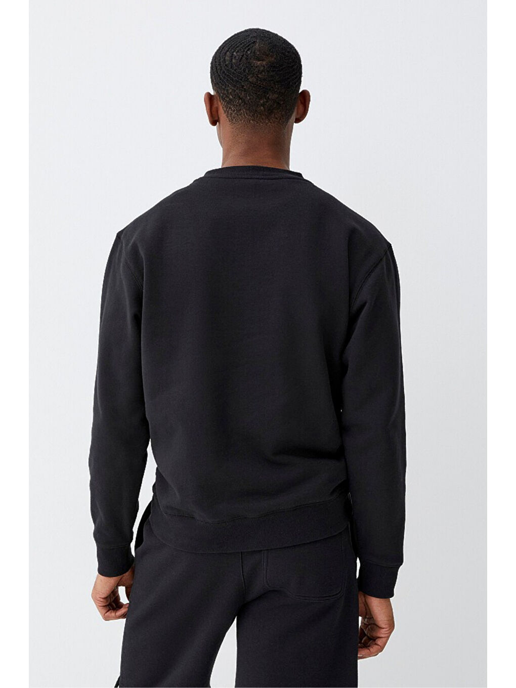 Siyah Erkek Bisiklet Yaka Standart Kalıp 3 İplik İçi Polarlı Kalın Büyük Beden Sweatshirt SPR25SW36-2