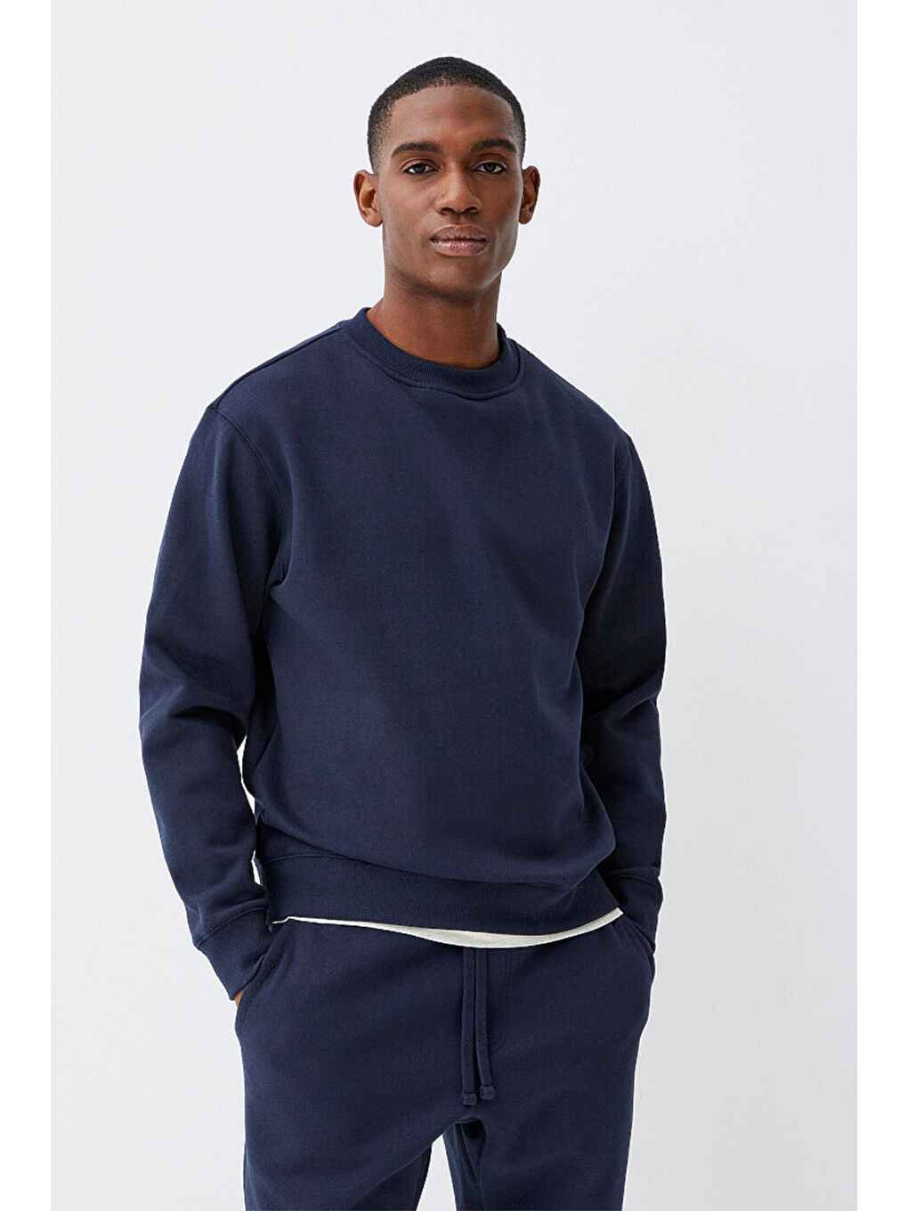 Lacivert Erkek Bisiklet Yaka Standart Kalıp 3 İplik İçi Polarlı Kalın Sweatshirt SPR25SW36