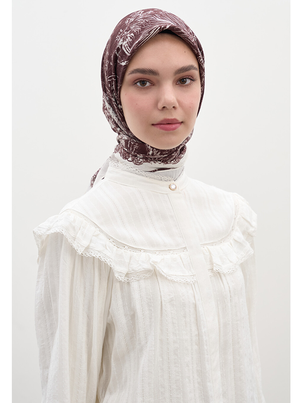Secret Elegance Desen Pamuklu Viskon Eşarp Bordo-1