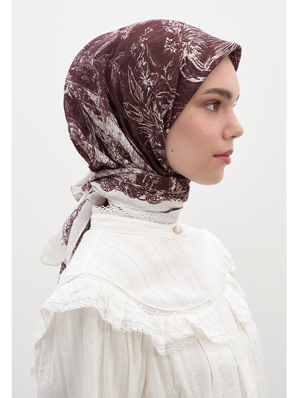 Secret Elegance Desen Pamuklu Viskon Eşarp Bordo-2