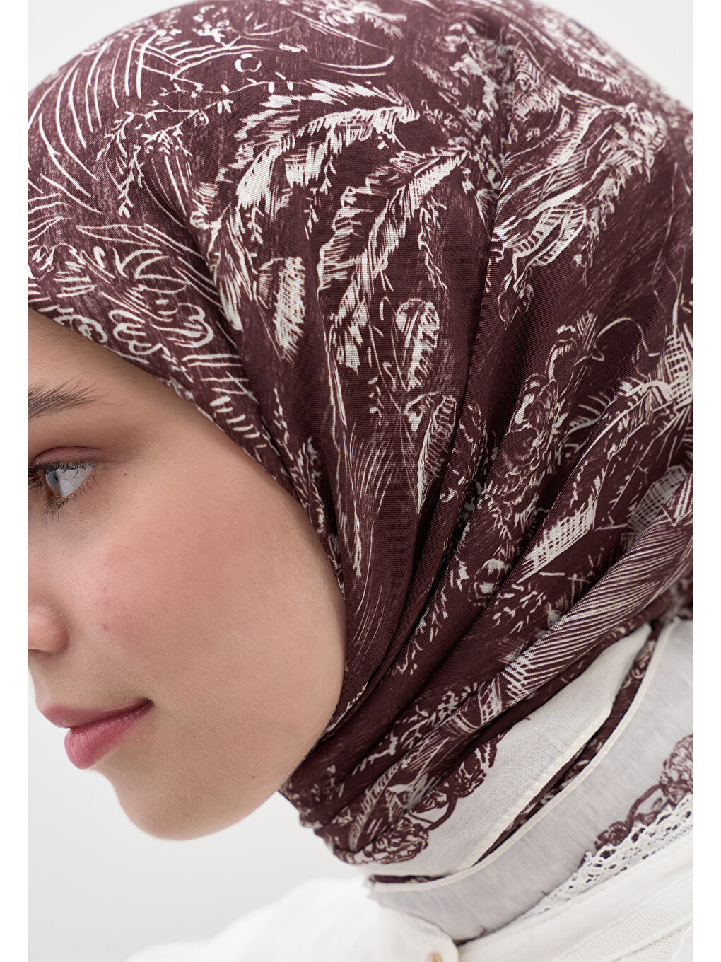 Secret Elegance Desen Pamuklu Viskon Eşarp Bordo-3