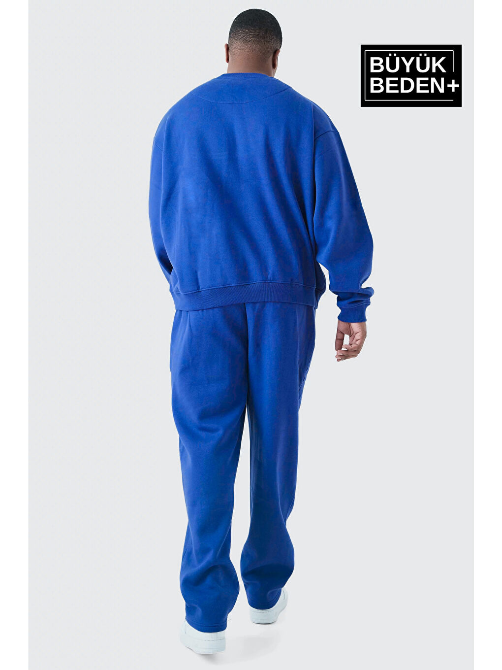 Mavi El Yazılı California Baskılı Büyük Beden İnce Bisiklet Yaka Erkek Sweatshirt SPR25BSW63-2