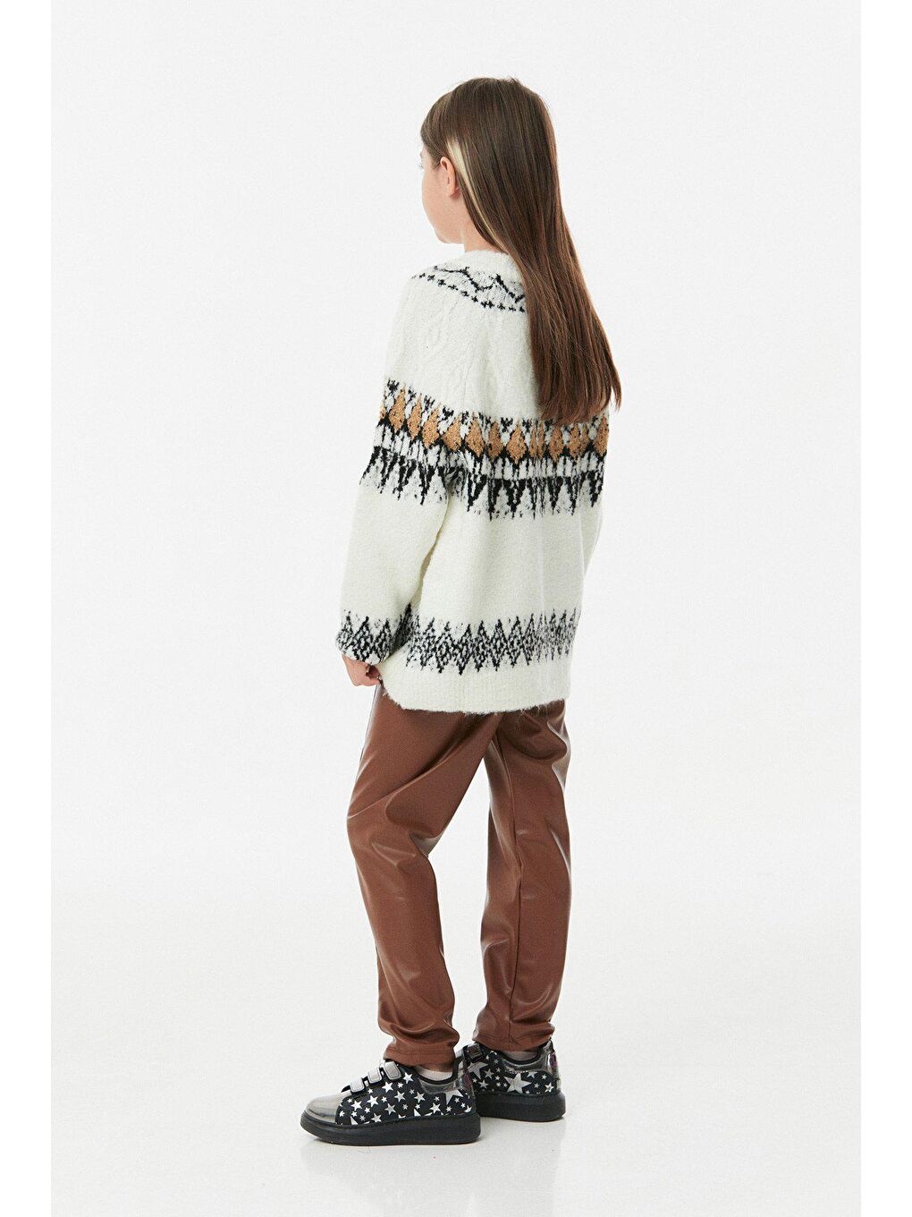 Ekru Bisiklet Yaka Kız Çocuk Triko Kazak-3