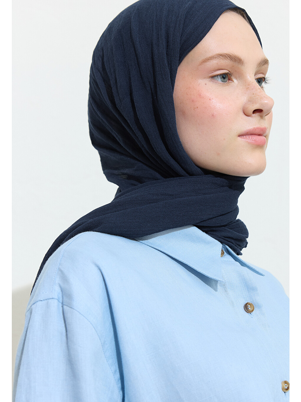 Lacivert Pamuklu Keten Şal Blue Corn-5