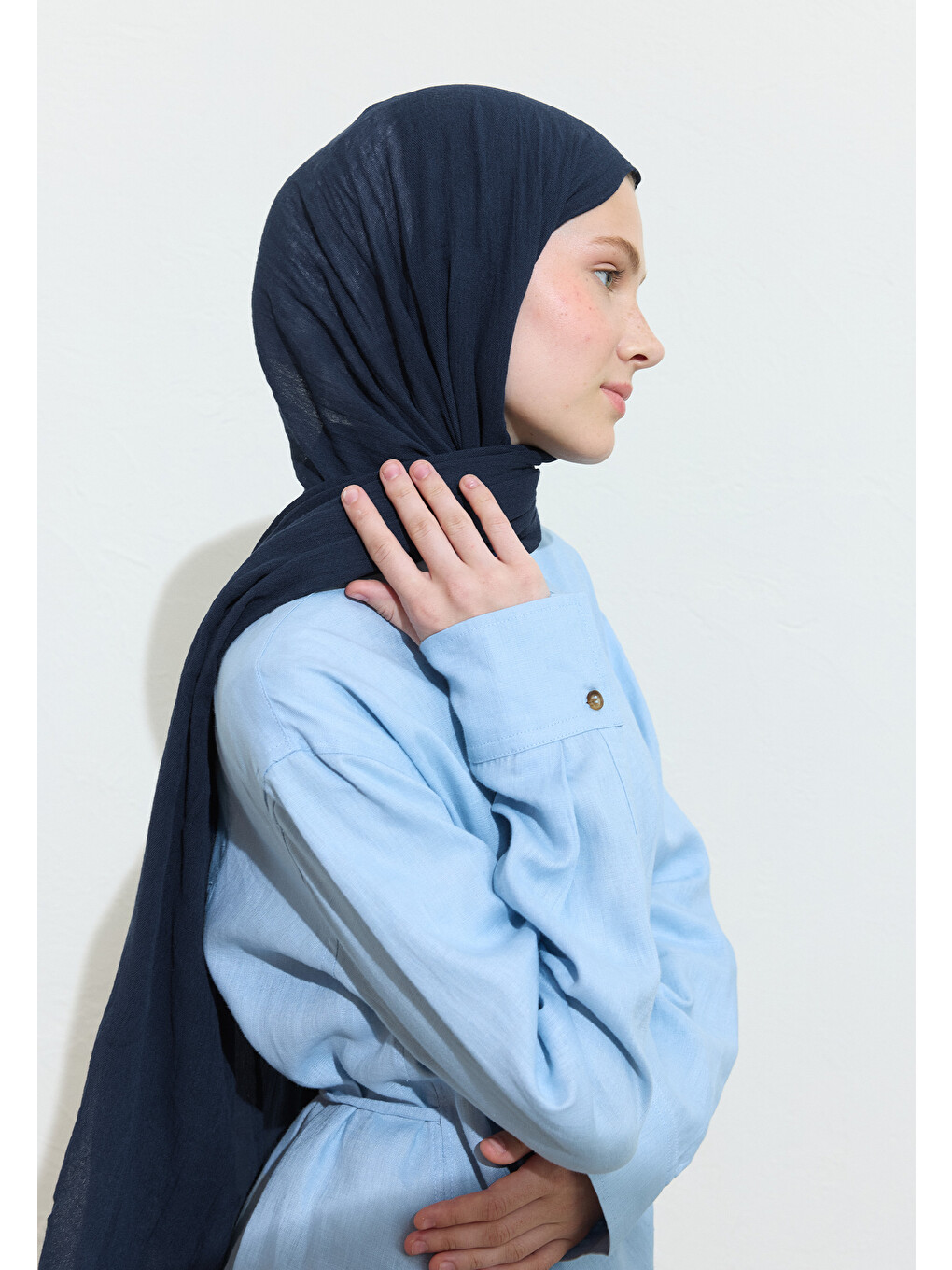 Lacivert Pamuklu Keten Şal Blue Corn-9