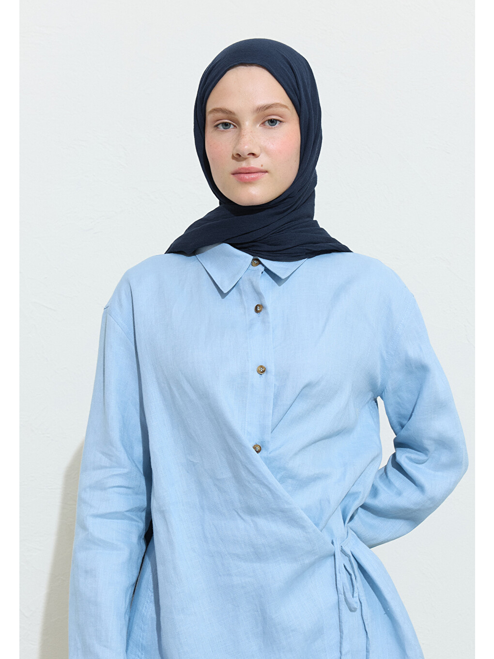 Lacivert Pamuklu Keten Şal Blue Corn-4