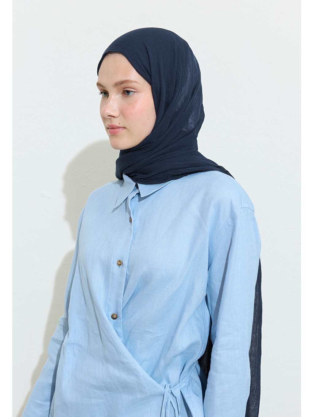 Lacivert Pamuklu Keten Şal Blue Corn-8