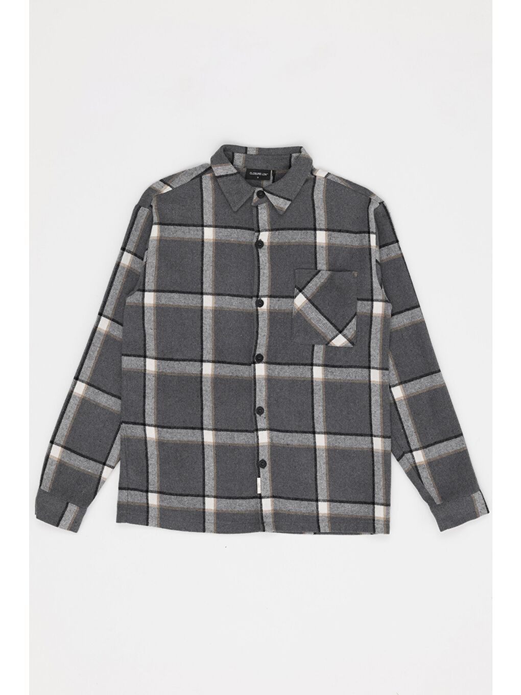 Oversize Ekoseli Tek Cep Gri Oduncu Gömlek-1