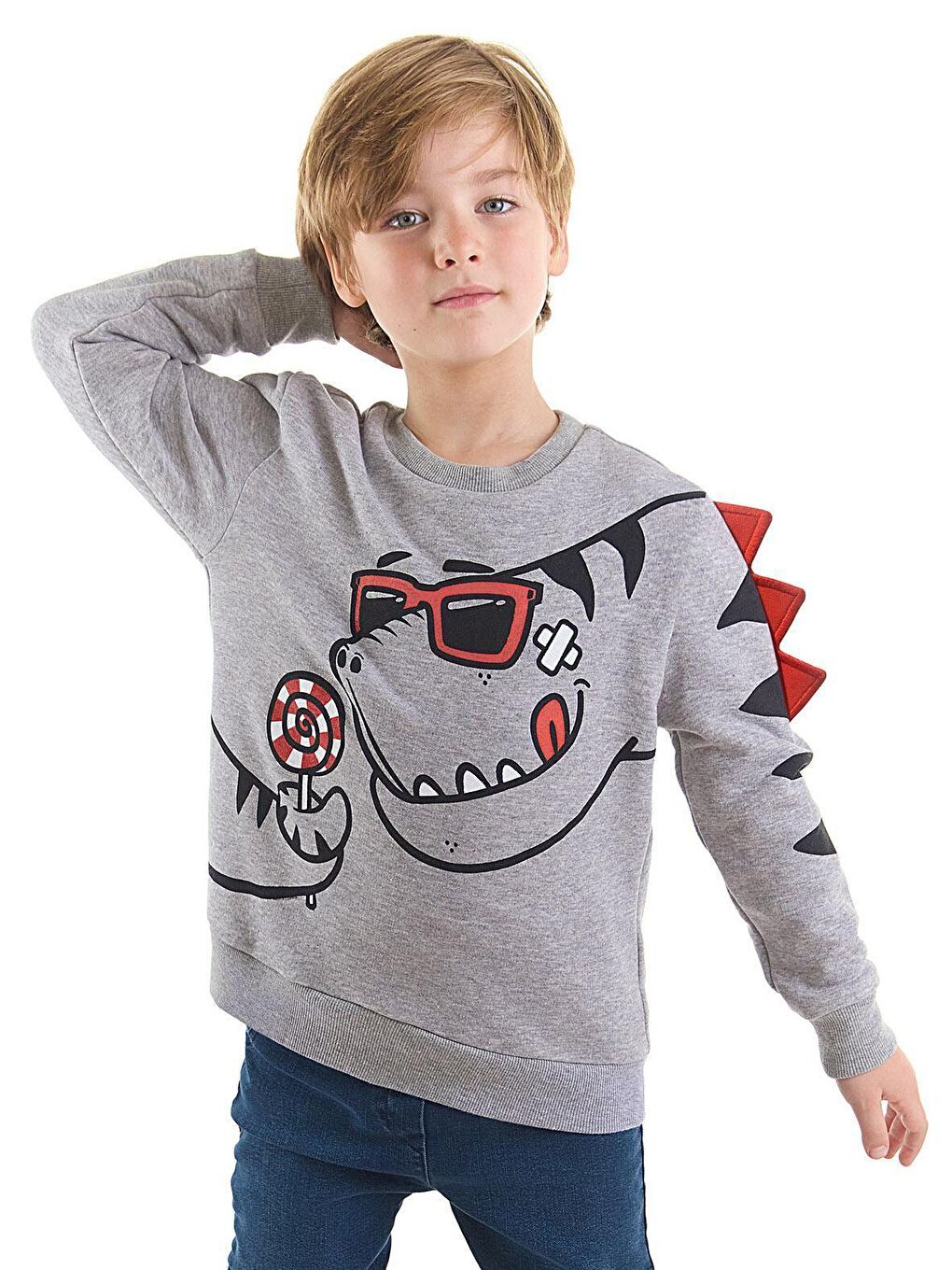 Denokids Şekerci Dinozor Erkek Çocuk Gri Sweatshirt