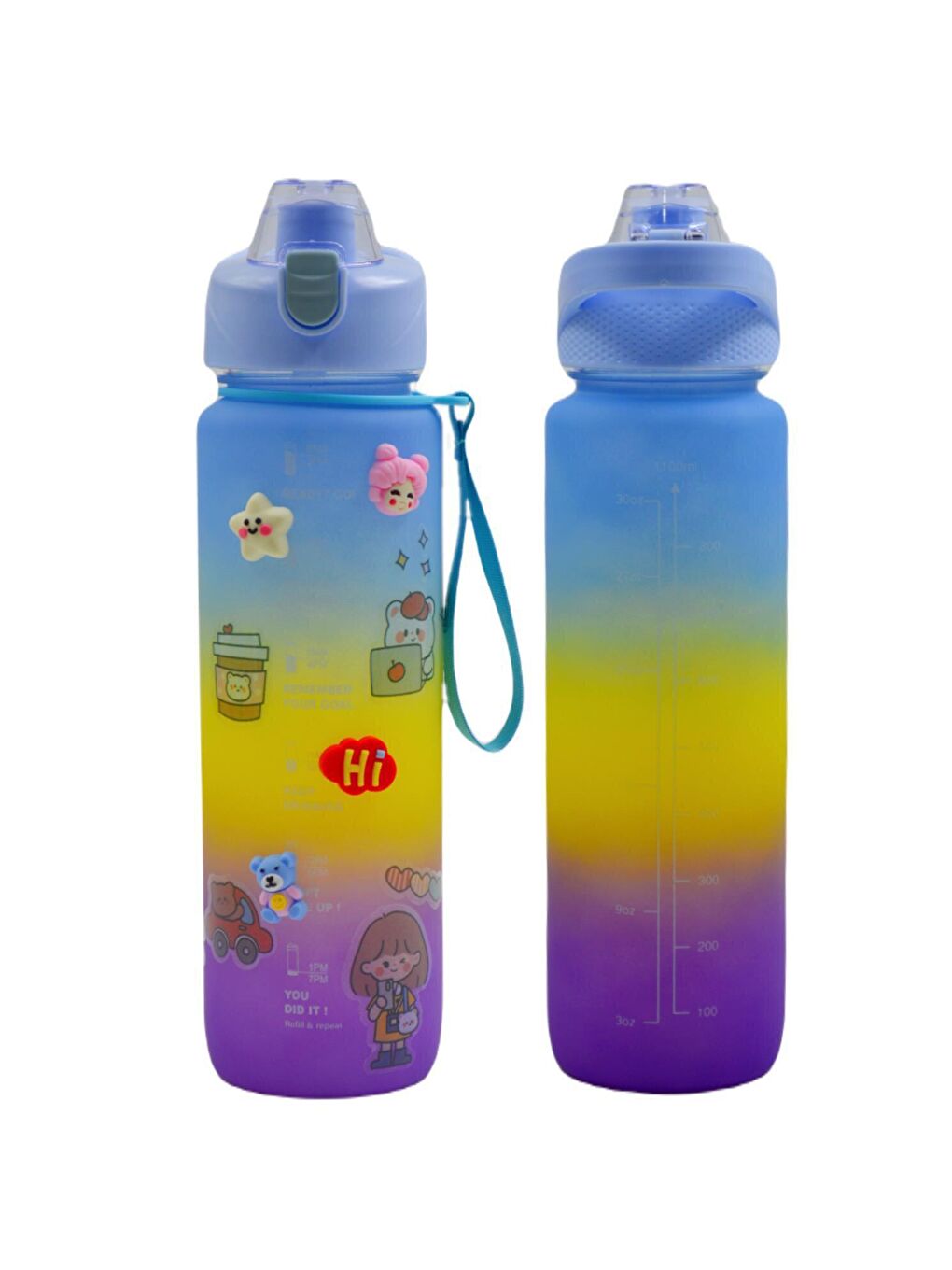 BottleBoss Mavi Pastel Renk Geçişli Sızdırmaz Kapak Motivasyon Matarası 1100 Ml Sticker HEDİYELİ Mavi - 5