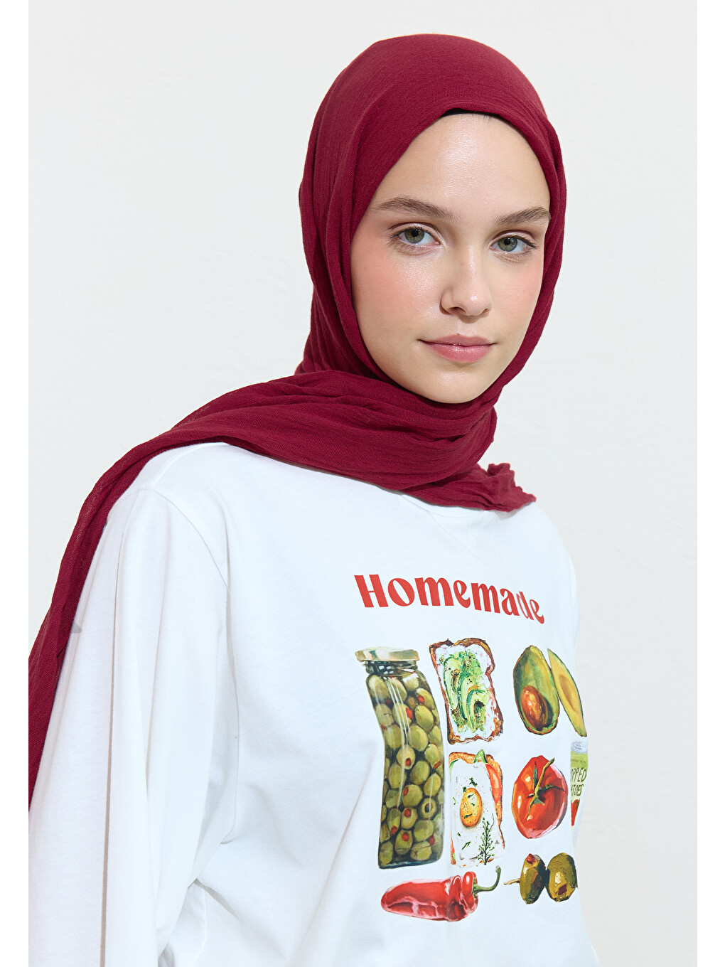 Kırmızı Pamuklu Keten Şal Very Berry Muffın-3