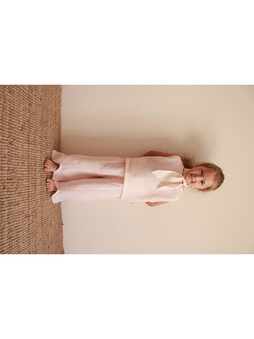 Fularlı Pembe Çizgili Çapraz Şerit Detaylı Müslin Takım-7