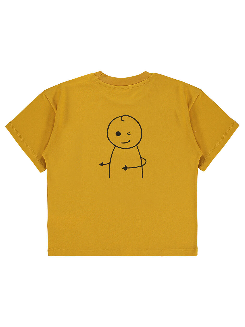 Kahverengi Mivil Oversize Çocuk Tişört 6-9 Yaş Hardal-1