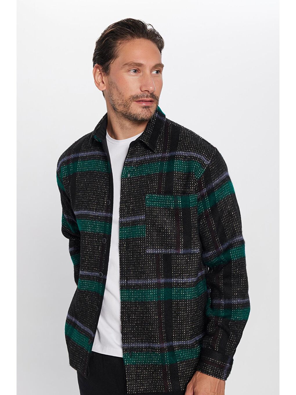 Karışık Erkek Relax Fit Rahat Kesim Tek Cepli Kareli Kışlık Oduncu Gömlek-3