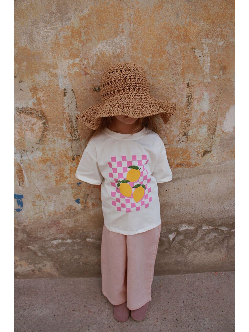 Bej Limon Baskılı T-shirt Müslin Pantolon Takım-2